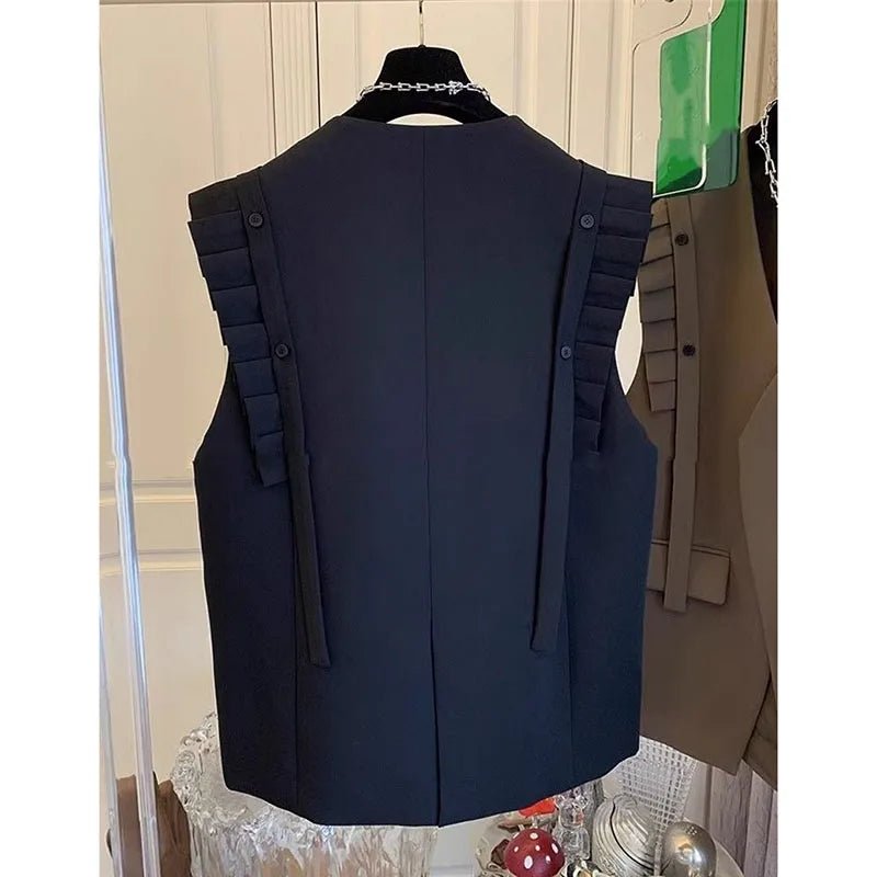 New Vest Coat Female Spring Autumn Temperament Wood Ear Splicing Suit Sleeveless Jacket Women Loose Casual Waistcoat Tops Ladies - Kenner House Emporium