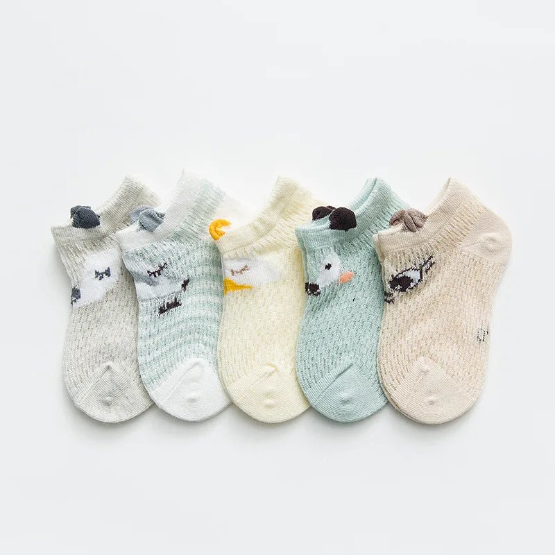 5 Pairs/lot 0 to 7 Years Spring Summer Thin Mesh Socks For Girls Boys Cute Animal Children's Thin Sock Baby Newborn Short Socks - Kenner House Emporium