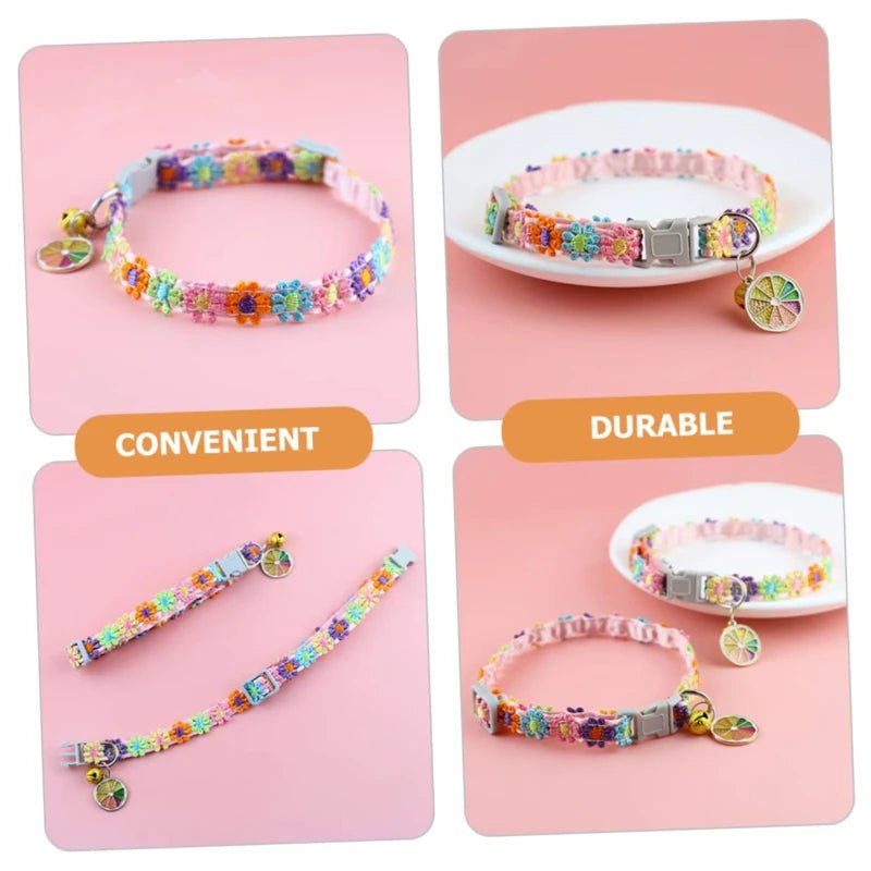 Pet Collar With Bell Cartoon Footprint Colorful Dog Puppy Kitten Collar Adjustable Safety Bell Ring Necklace Pet Accessories - Kenner House Emporium