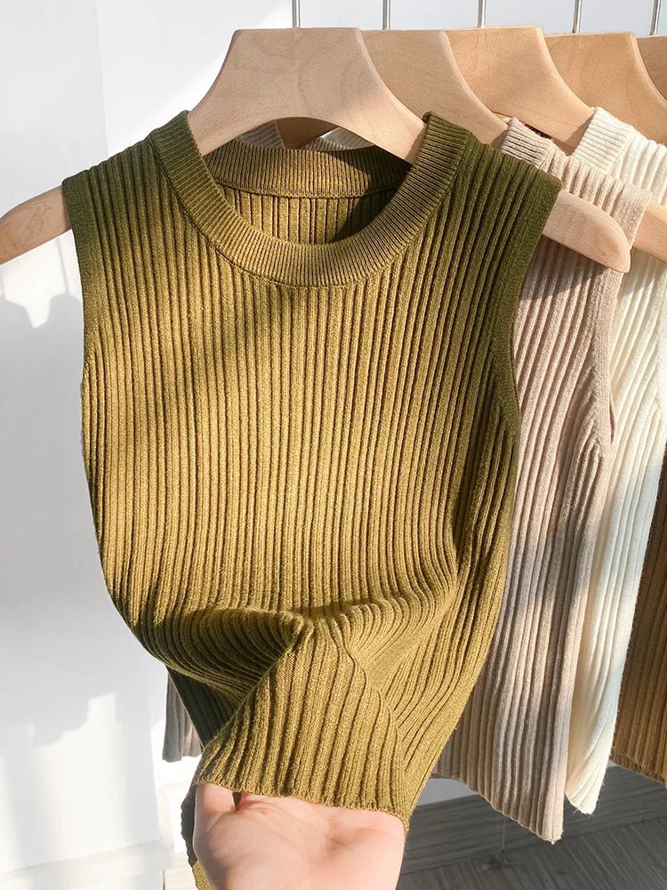 Summer Spring Tank Top Women Sleeveless Knitted T-Shirts Female Elastic Slim Casual Vests Crop Tops Waistcoat Pullover Shirts - Kenner House Emporium