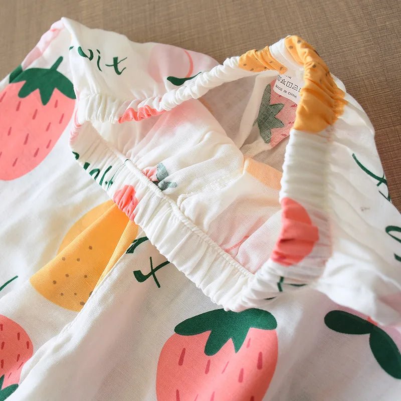 2023 Japanese - style kimono pajamas set seven - sleeve female spring and autumn 100% cotton gauze home clothes cute sweet 2 - piece - Kenner House Emporium