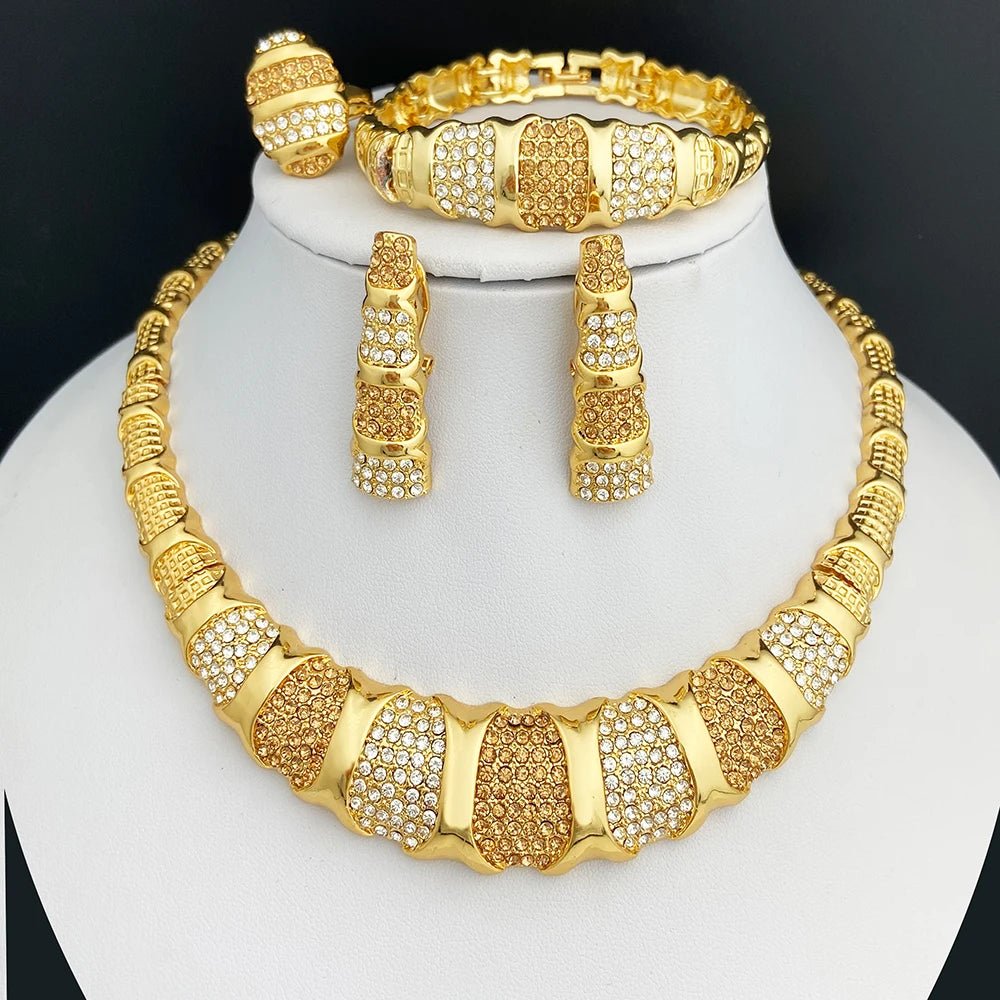 Dubai Jewelry Set For Women 18K Gold Plated Luxury Necklace Earrings Bracelet And Ring Set Jewelry For Wedding Party Trending - Kenner House Emporium