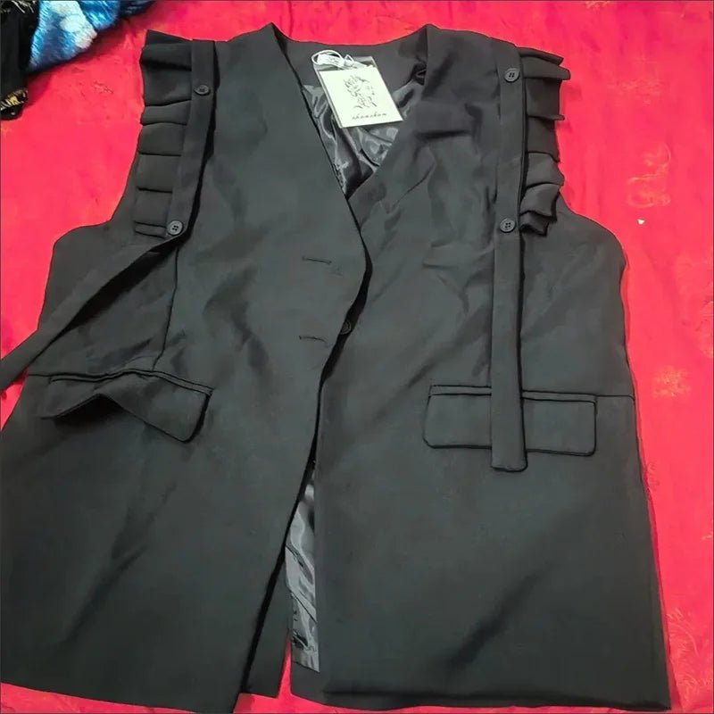New Vest Coat Female Spring Autumn Temperament Wood Ear Splicing Suit Sleeveless Jacket Women Loose Casual Waistcoat Tops Ladies - Kenner House Emporium