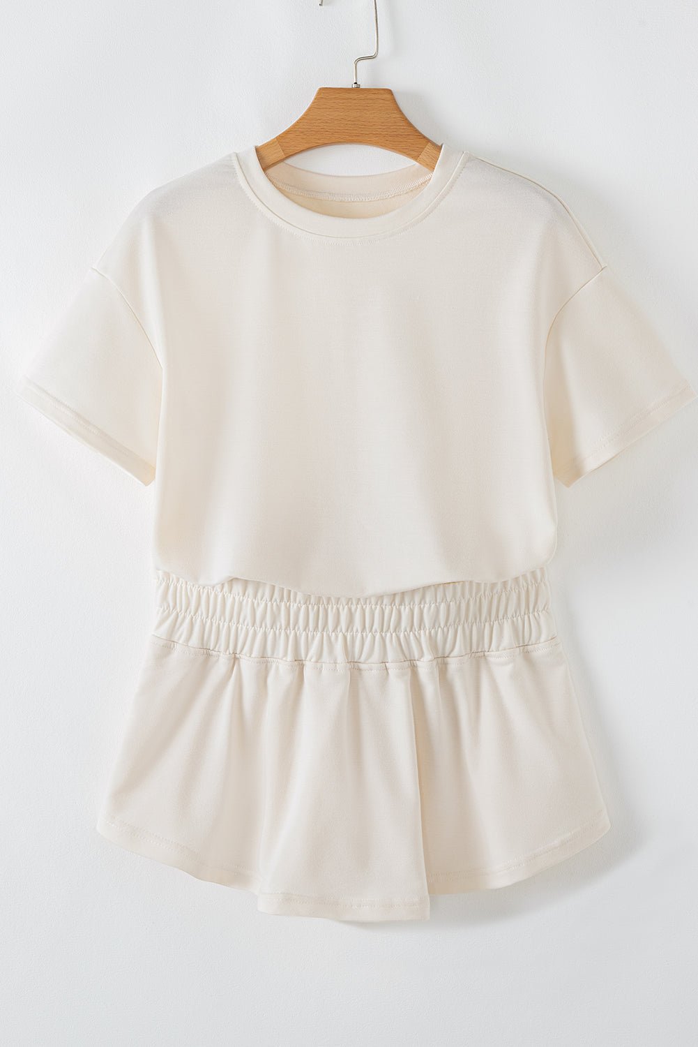 Beige Cropped Tee and Ruffle High Waist Skort Set - Kenner House Emporium