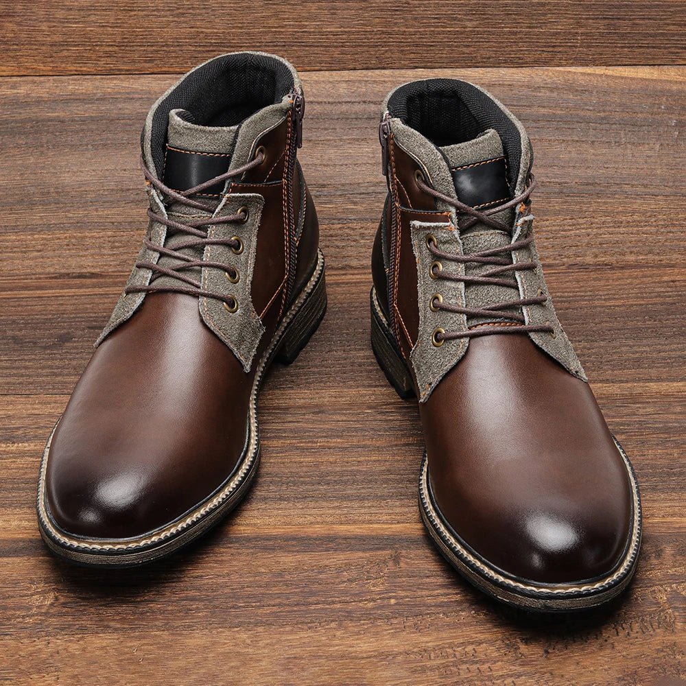 Dark Brown Men boots Spring British Style Leather Boots Retro Men Ankle Boots - Kenner House Emporium