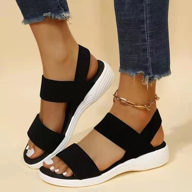 Sandals Elegant Low Heel Women's Orthopedic Shoes Women's Open Toe 2023 Solid Color New Large 25 - 45 Flat Thick Heel Casual Shoes - Kenner House Emporium