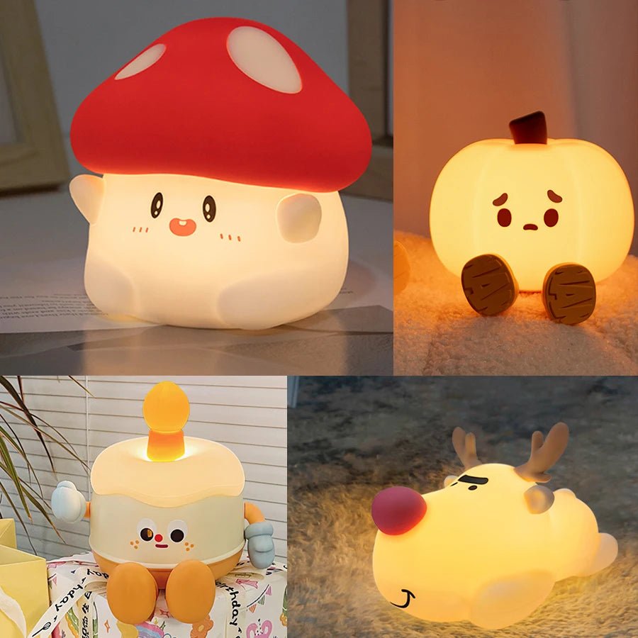 Mushroom Night Light LED Rechargeable USB Table Lamp Desk Room Decoration Baby Nursery Kids Birthday Gift Animal Pumpkin Lantern - Kenner House Emporium