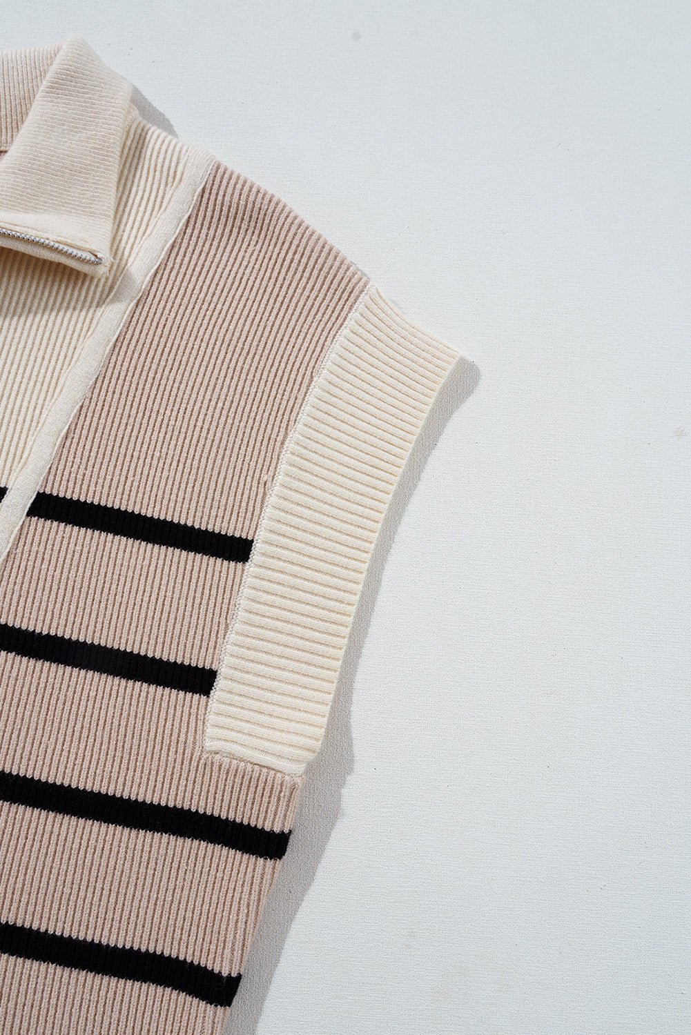 Khaki Stripe Color Block Short Sleeve Quarter Zip Mini Dress - Kenner House Emporium