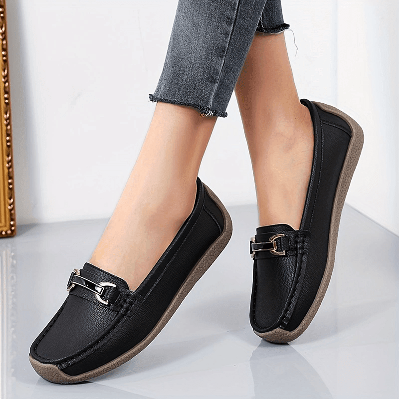 Women'S Slip - On Loafers - Soft, Non - Slip TPR Sole, Lightweight, Durable, Black Faux Cover Flats for Casual Wear, Ladies Shoes - Kenner House Emporium