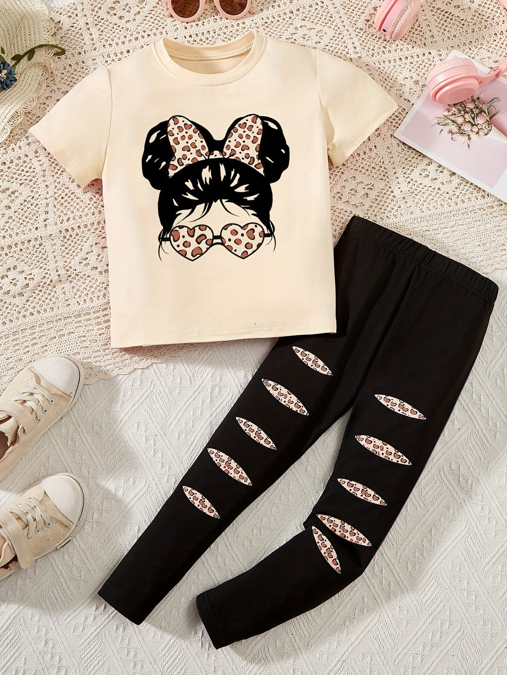 2pcs Cartoon Girl Graphic Outfits Girls Comfy Pullover + Pants Set For Outdoor - Kenner House Emporium