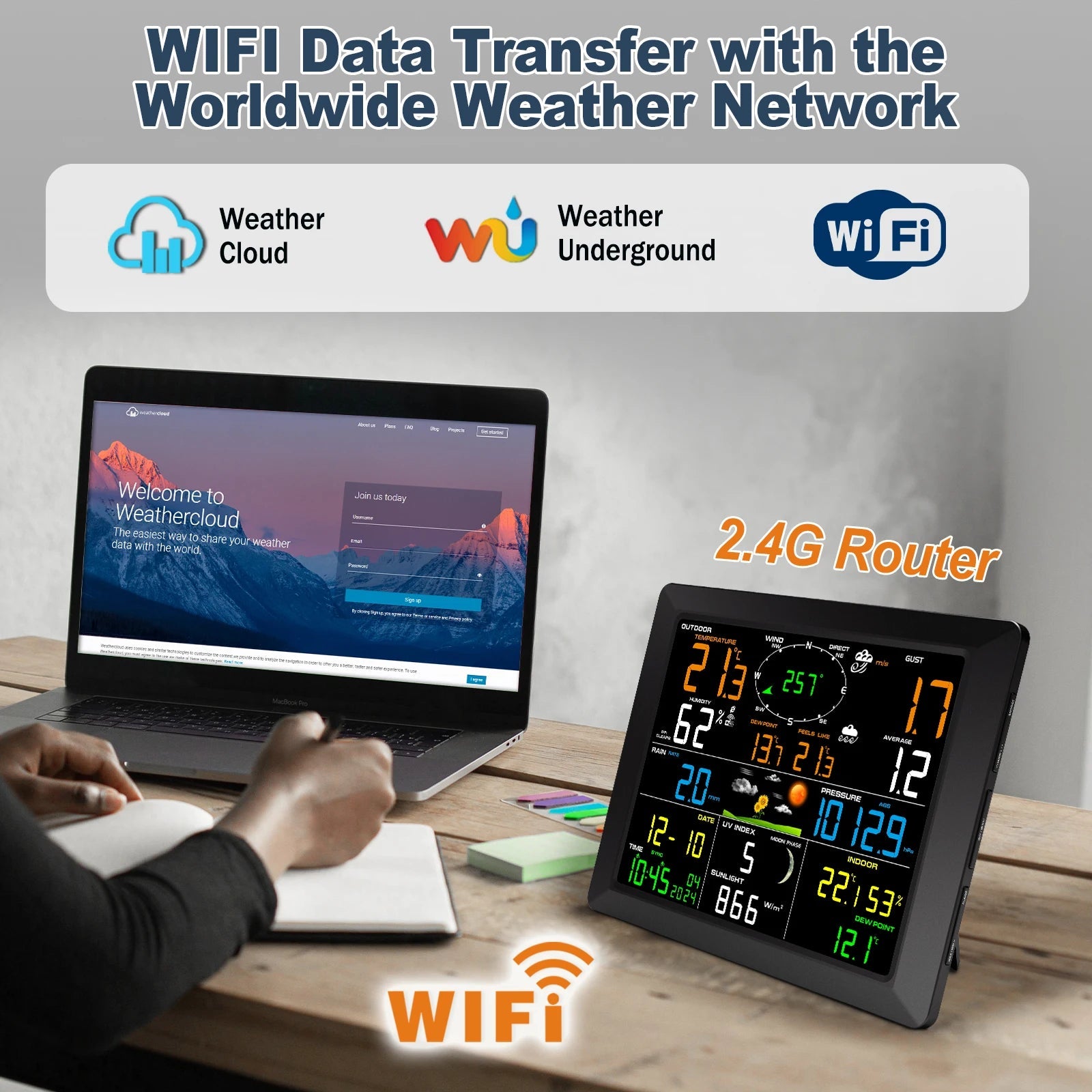 WiFi Weather Station 14 - in - 1 Wireless with Color Display Real - Time Sync to Weather Underground 100m Range Smart Home Sensor - Kenner House Emporium