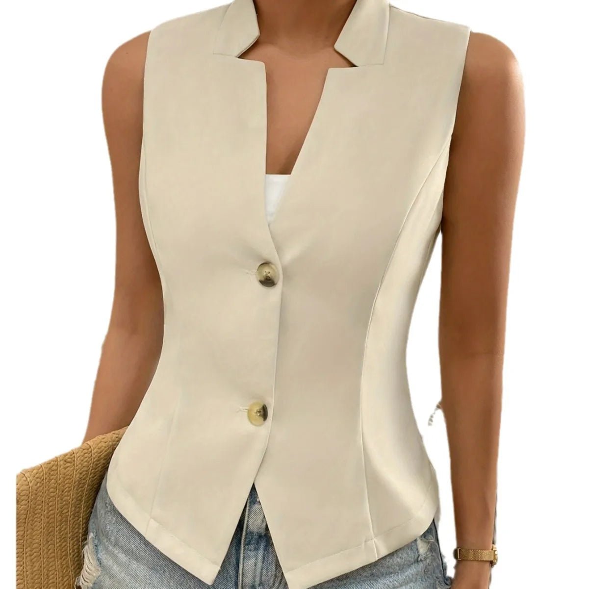 Vests Women Solid V - neck Slim Single Breasted European Style Elegant Ladies Commuting All - match Spring Summer Stylish Outwear - Kenner House Emporium