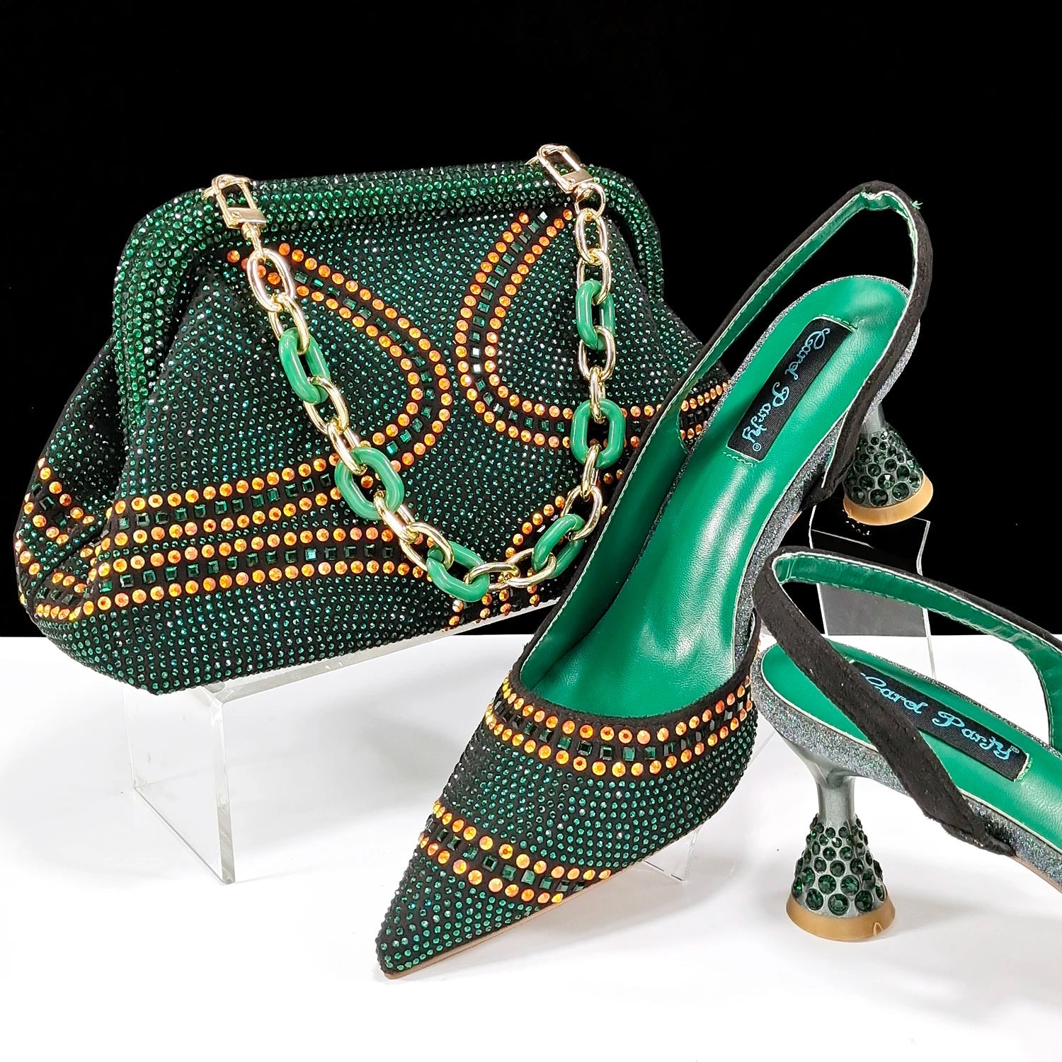 QSGFC New Italian Pumps and Bag To Party 2024 INS Style Pointed - Toe Rhinestone Elegant High Heels Champagne Wedge for Women - Kenner House Emporium