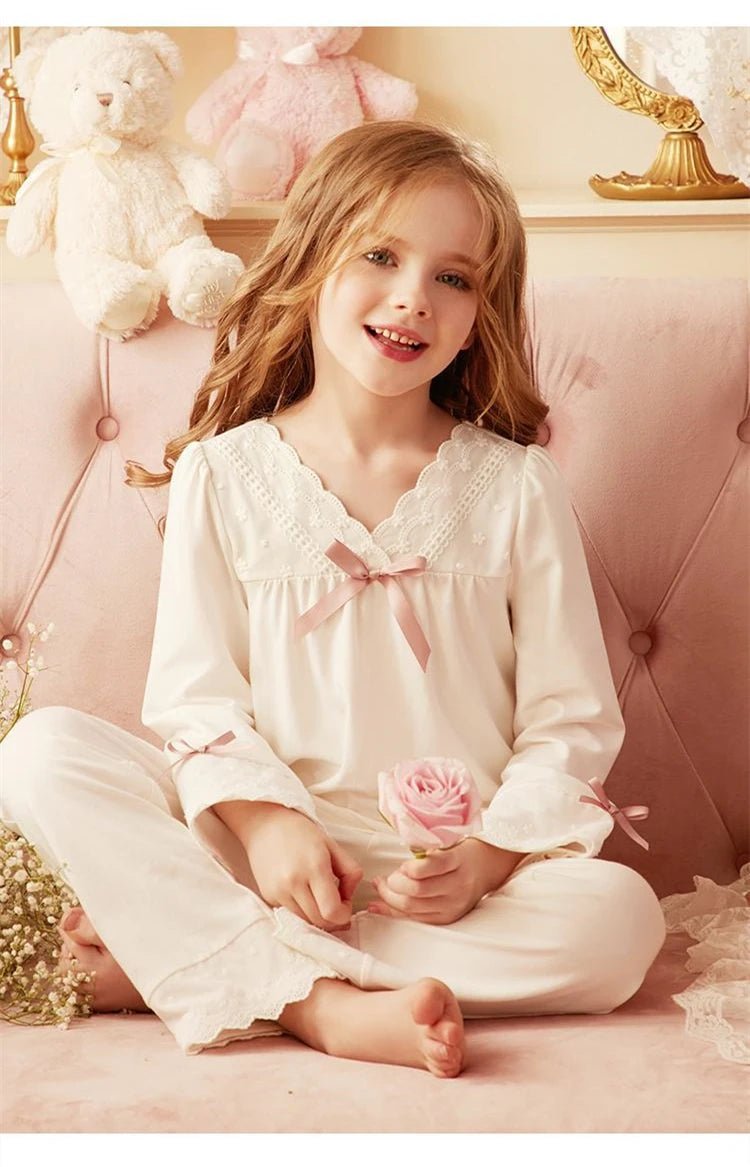 Girls' Pajamas Cotton Princess Style Suit Spring Autumn Long - Sleeved T-Shirt Trousers Cute Baby Home Service Clothes Tops+Pants - Kenner House Emporium