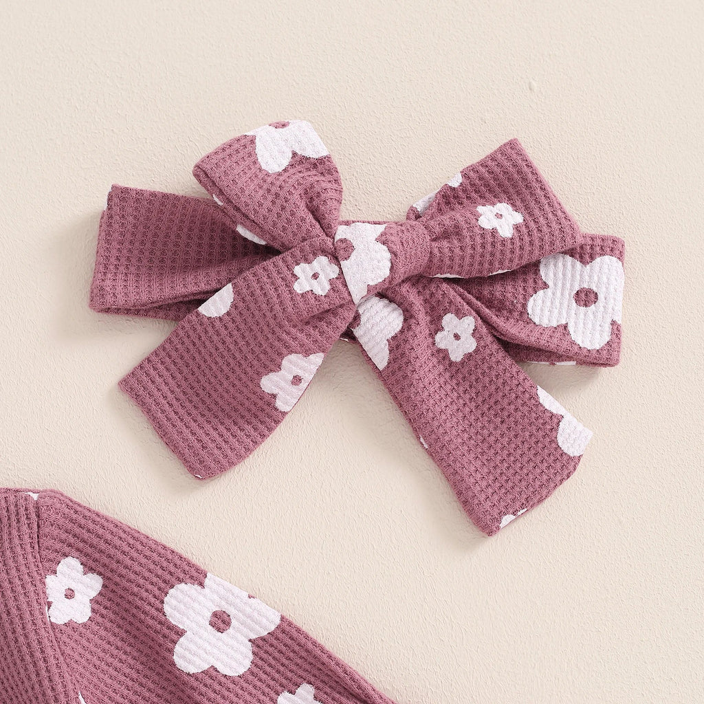 Toddler Baby Girls Floral Footies Jumpsuit and Headband Children Cotton Long Sleeve Frills Zipped Autumn Spring Kids Clothes - Kenner House Emporium