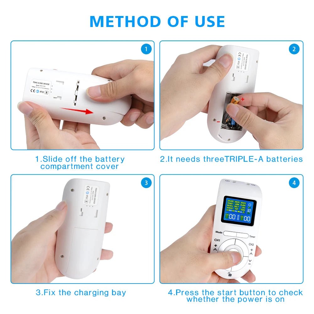 Electric Tens Relax Muscle Stimulator 12 Modes EMS Acupuncture Body Massage Digital Therapy Slimming Machine Electrostimulator - Kenner House Emporium