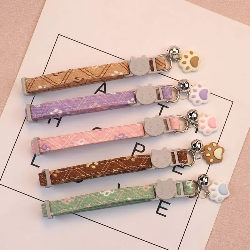 Pet Collar With Bell Cartoon Footprint Colorful Dog Puppy Kitten Collar Adjustable Safety Bell Ring Necklace Pet Accessories - Kenner House Emporium
