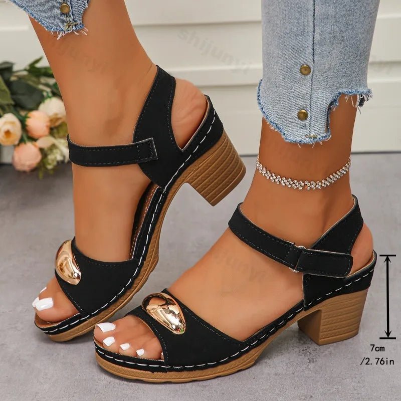 Women's Fashion Sandals 2025 Summer New Coarse Heel Leisure Comfortable Retro Outdoor Beach Cool Pumps Open Toes Elegant Sandals - Kenner House Emporium