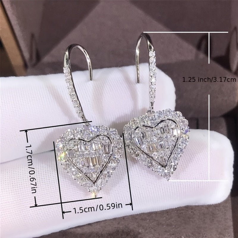 [Luxury Earrings] Luxury Copper Plated Heart Shaped Dangle Earrings | Elegant White K READKISS Synthetic Zirconia, for Women, Wedding, Princess, Bridal, Anniversary, Valentine's Day Gift - Kenner House Emporium