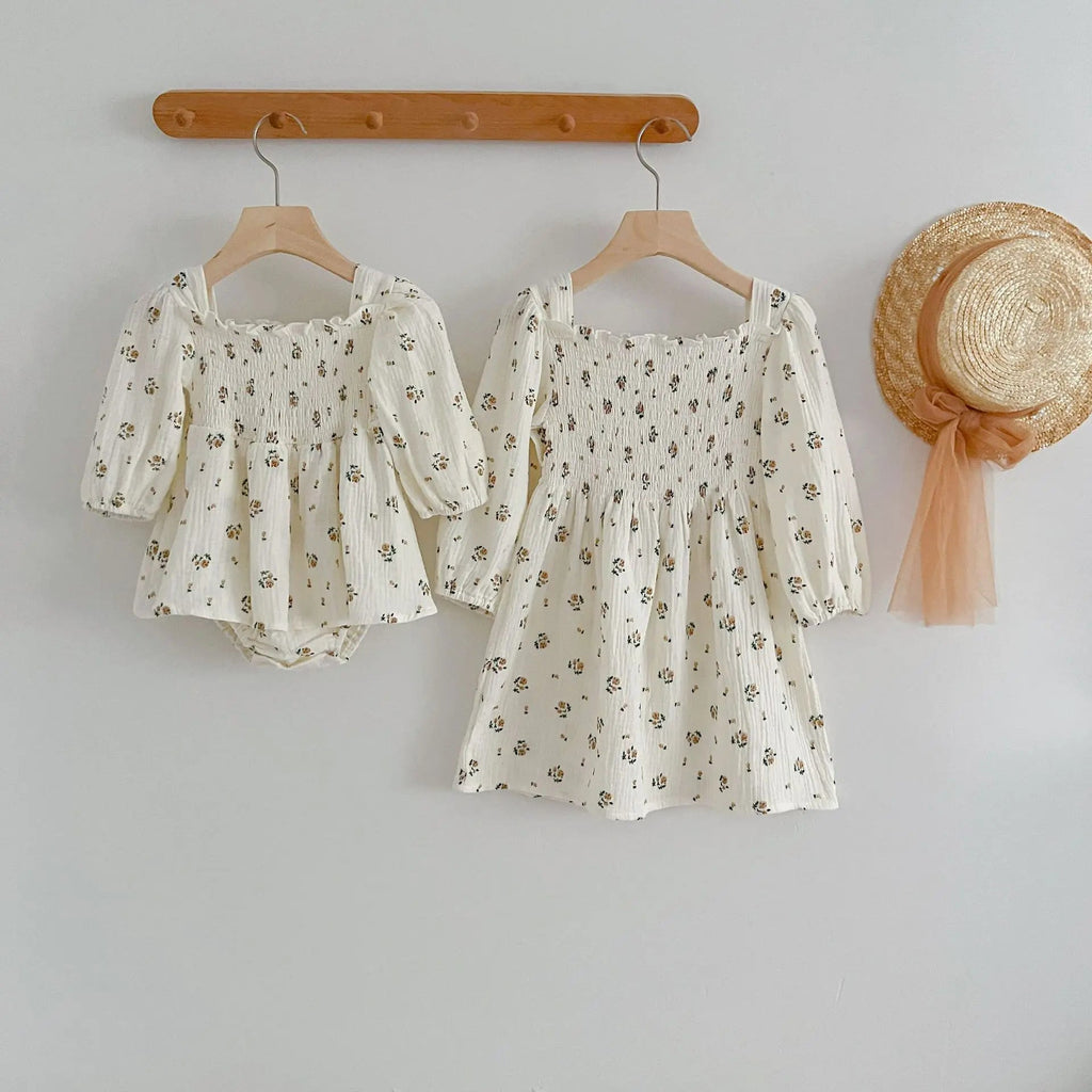 Spring Autumn Infant Kids Baby Girls Long Sleeve Rose Print Sisters Dress Newborn Kids Baby Girls Children Clothes Rompers - Kenner House Emporium