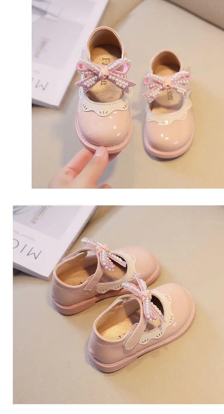 2024 Spring Summer Girl's Shoes Beading Bow - tie Baby Girl Shoes Crystal Princess Dress Shoes Bordered Children Footwear F02262 - Kenner House Emporium