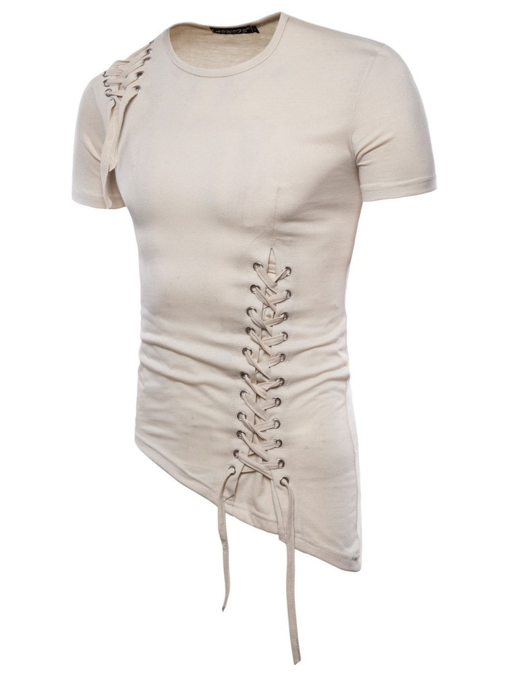 Men's Lace - Up Asymmetric Hem T-Shirt - Kenner House Emporium