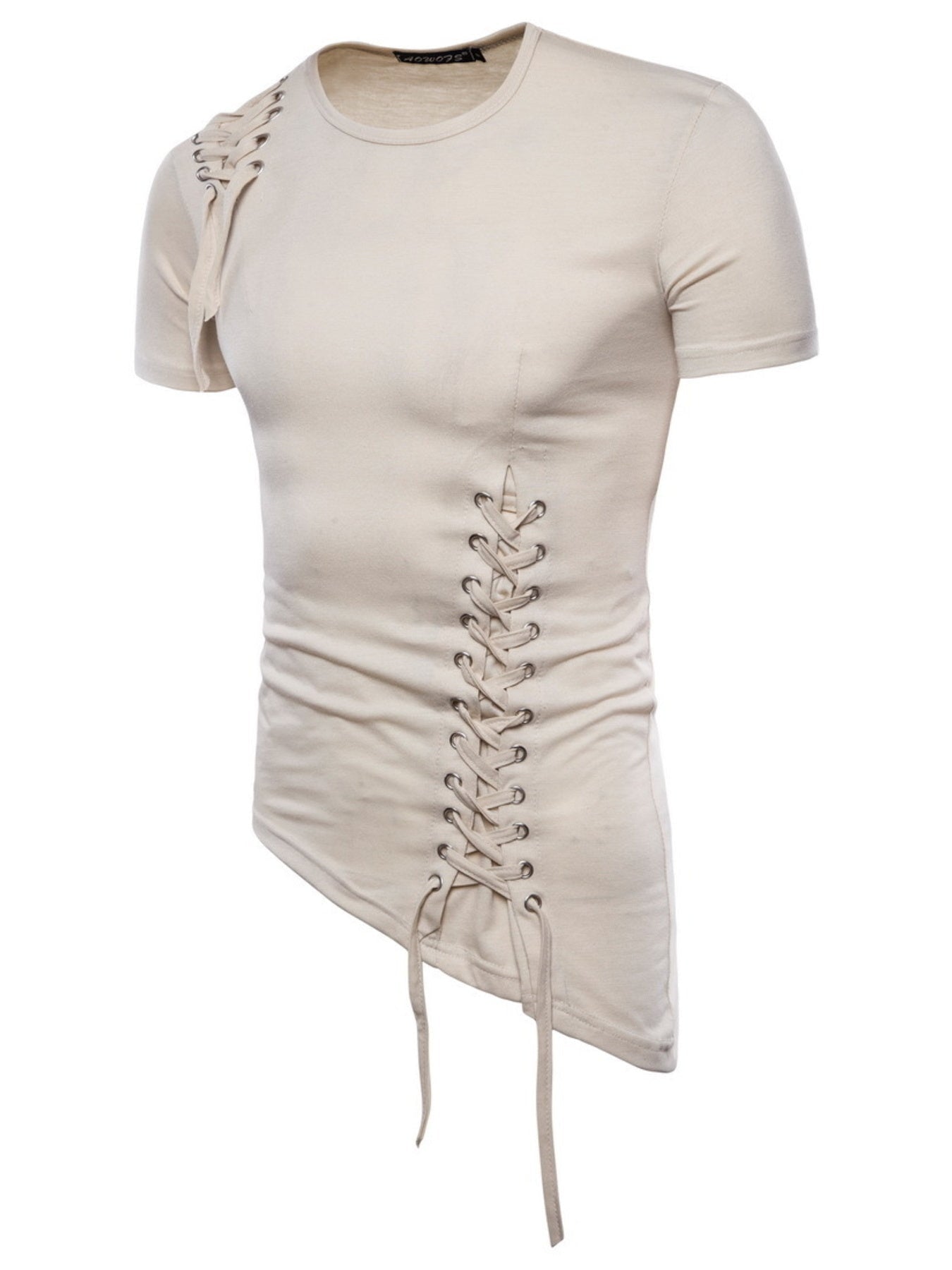 Men's Lace - Up Asymmetric Hem T-Shirt - Kenner House Emporium