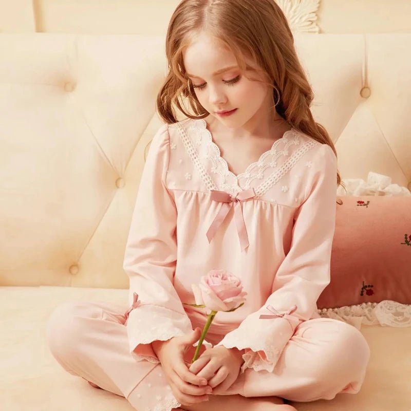 Girls' Pajamas Cotton Princess Style Suit Spring Autumn Long - Sleeved T-Shirt Trousers Cute Baby Home Service Clothes Tops+Pants - Kenner House Emporium