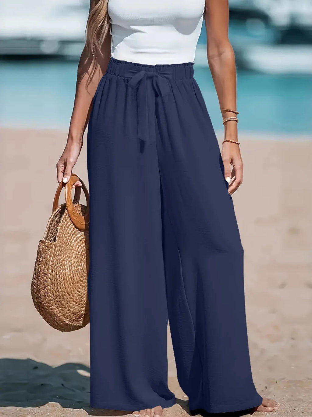 Full Size Drawstring Waist Wide Leg Pants Plus Size - Kenner House Emporium