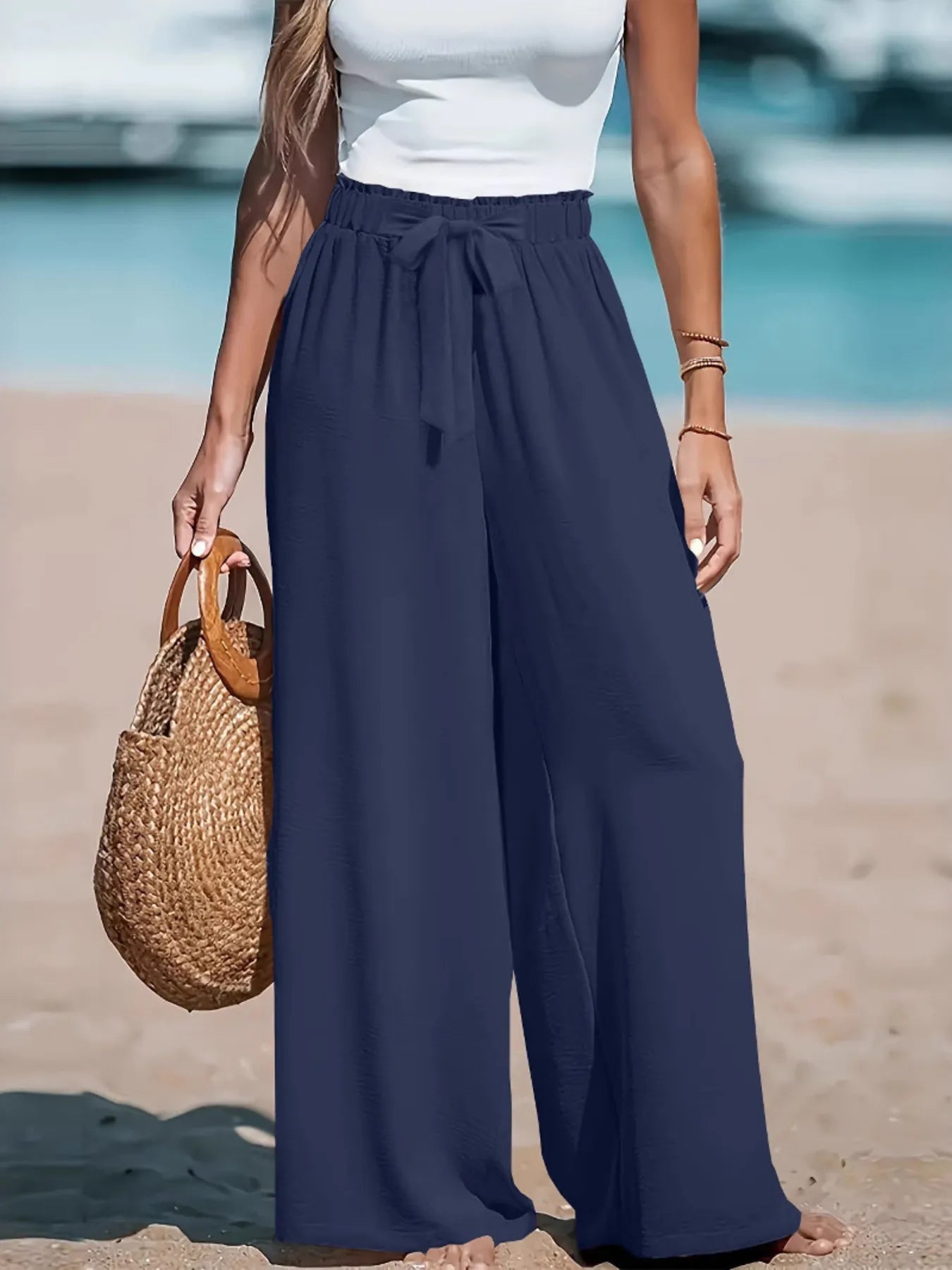 Full Size Drawstring Waist Wide Leg Pants Plus Size - Kenner House Emporium