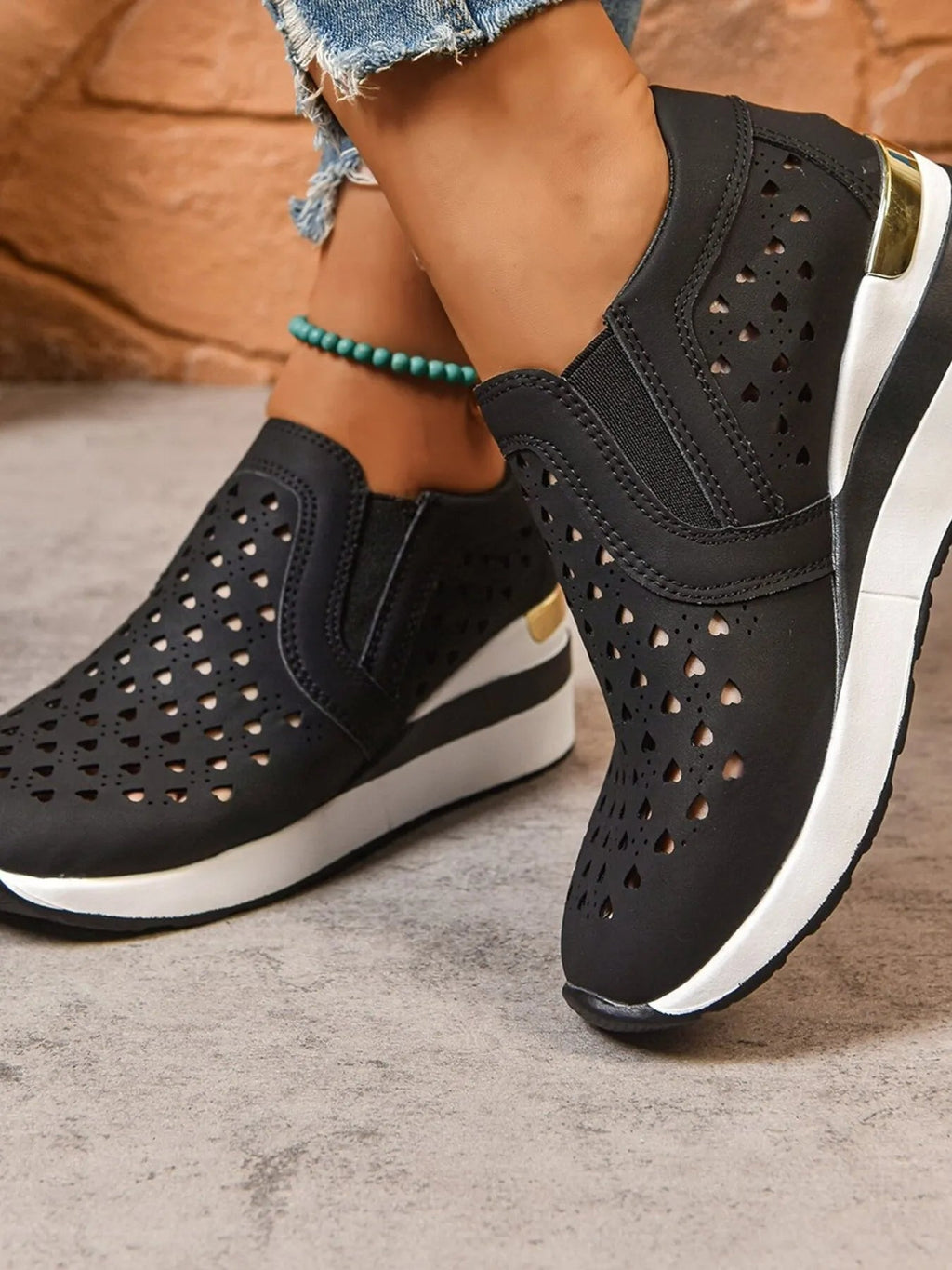 Breathable Cutout Wedge Sneakers - Kenner House Emporium