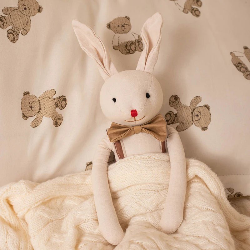 Stuffed Bunny Cloth Dress Toys Smoothing Toy for Infant Cuddling sleep doll for Girls Handmade Diversity Brown Rabbit Plushie - Kenner House Emporium