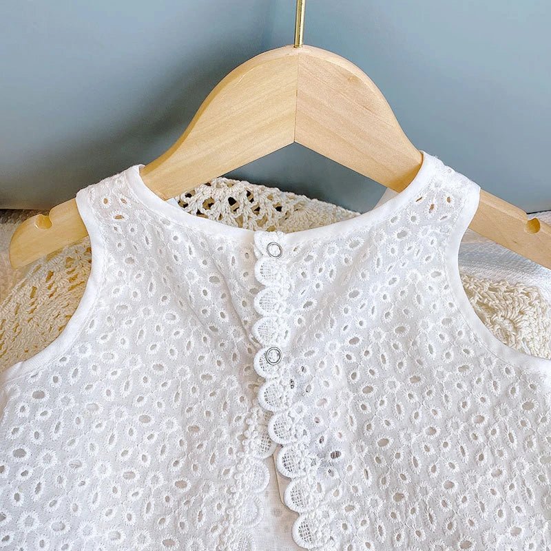 Girls Summer Clothing Sets Hollow Lace Suit Baby Casual Sleeveless T-shirt+Shorts Kids Clothing Sets Baby Clothes Outfits - Kenner House Emporium
