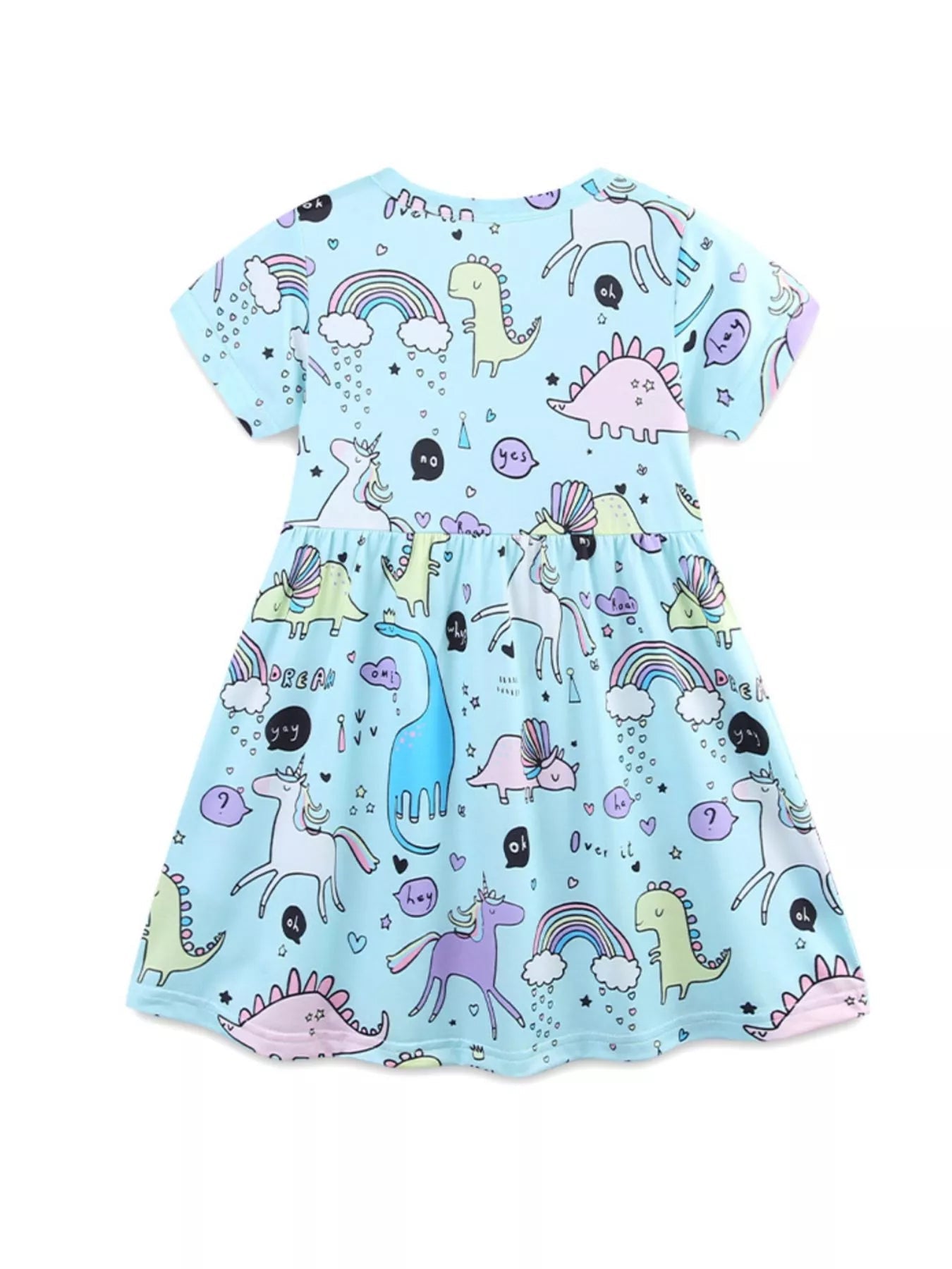 Children's Cute Cartoon Dinosaur & Unicorn Print Casual Dress - Kenner House Emporium