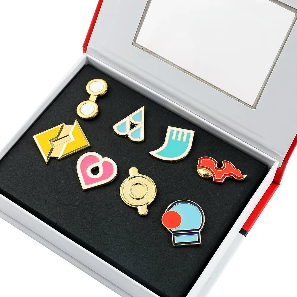 Anime Pokemon Badges Kanto Johto Hoenn Sinnoh Unova Kalos League Region Orange Islands Pins Brooches Box Set Pocket Monster - Kenner House Emporium