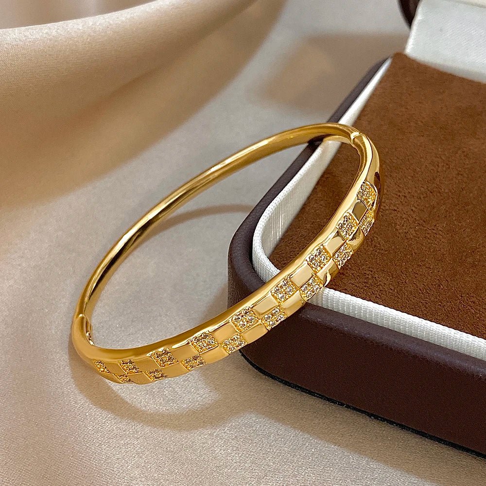 Freetry Classic Zircon Hollow Out Heart Bangle for Women Plated Spring Bangle Cuff Bracelet Female Jewelry Gift Hand Decoration - Kenner House Emporium