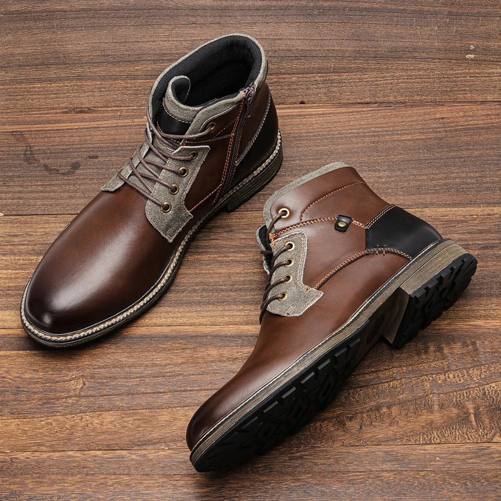 Dark Brown Men boots Spring British Style Leather Boots Retro Men Ankle Boots - Kenner House Emporium