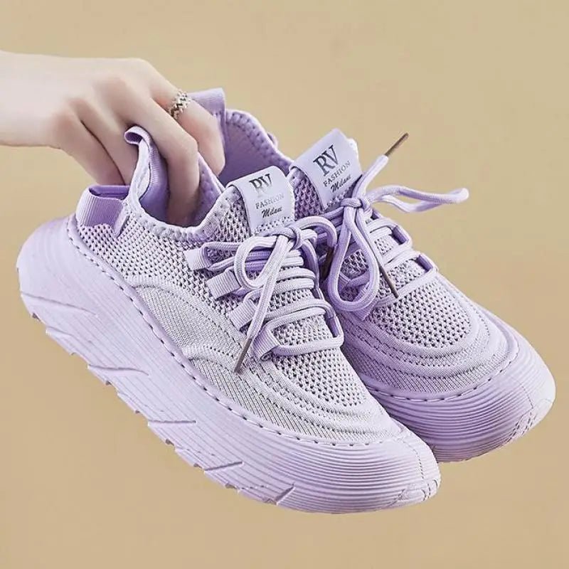 Spring Pink Sneakers Woman Shoes Casual Breathable Mesh Sneakers for Women Platform Slip - on Knitted Socks Sneakers Ladies - Kenner House Emporium