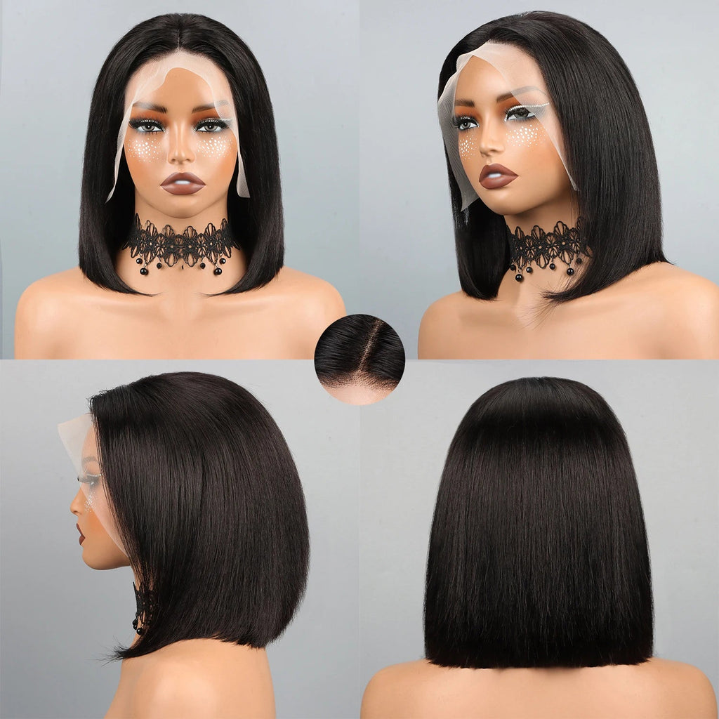 Bob Wig Human Hair 13x4 Hd Lace Front Human Hair Wigs For Black Women Glueless Lace Front Wigs Pre Plucked Pre Cut Straight Bob - Kenner House Emporium