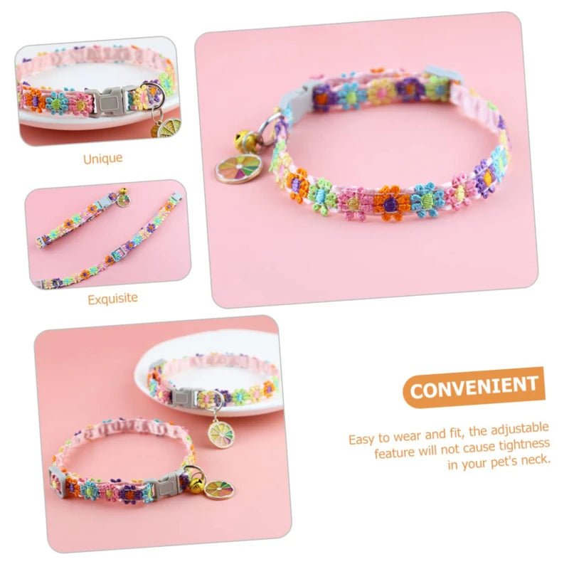 Pet Collar With Bell Cartoon Footprint Colorful Dog Puppy Kitten Collar Adjustable Safety Bell Ring Necklace Pet Accessories - Kenner House Emporium