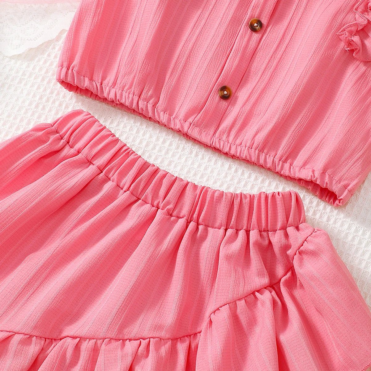 Kid Girls Summer Princess Clothing Set Flutter Sleeve Plain Color Tops+Short Skirt Sweet Style Party Wear For Child 8 - 12 Years - Kenner House Emporium