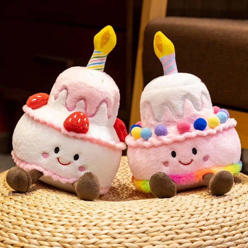 Cartoon Anime Kawaii Pink Rainbow Strawberry Cotton Candy Cake Plush Toy Cute Happy Birthday Cake Dolls Children's Handmade Gift - Kenner House Emporium