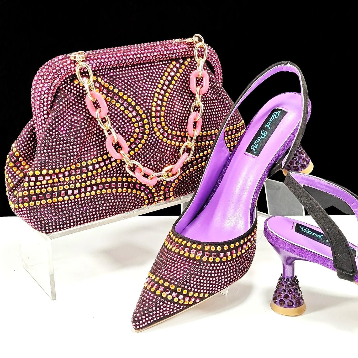 QSGFC New Italian Pumps and Bag To Party 2024 INS Style Pointed - Toe Rhinestone Elegant High Heels Champagne Wedge for Women - Kenner House Emporium