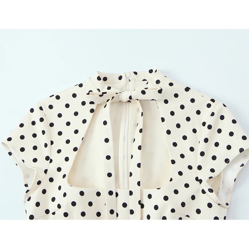 YENKYE New 2026 Women Bow Tie Short Sleeve Polka Dot Dress Sexy Pencil Mini Vestidos - Kenner House Emporium