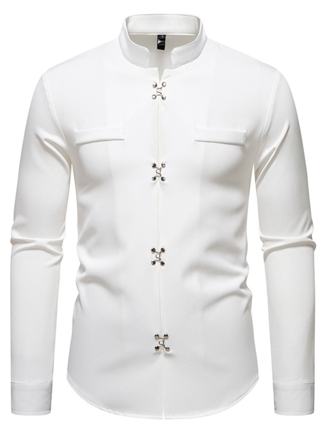 Men's Mandarin Collar Slim Fit Long Sleeve Shirt - Kenner House Emporium