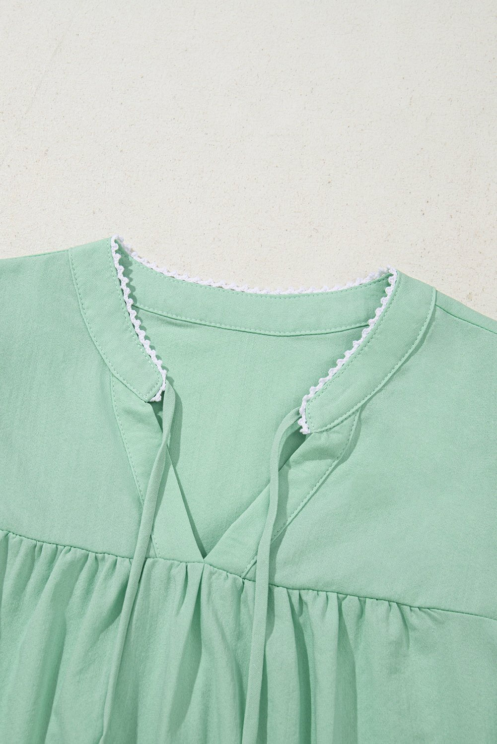 Clearly Aqua Floral Embroidered Puff Sleeve Split Neck Blouse - Kenner House Emporium