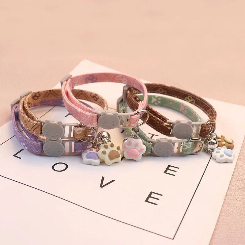 Pet Collar With Bell Cartoon Footprint Colorful Dog Puppy Kitten Collar Adjustable Safety Bell Ring Necklace Pet Accessories - Kenner House Emporium