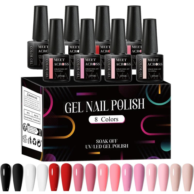 MEET ACROSS 8Pcs/Set Fluorescent Gel Nail Polish Summer Spring Colorful Laser Glitter Nail Art Gel Varnish Manicure For Nails - Kenner House Emporium
