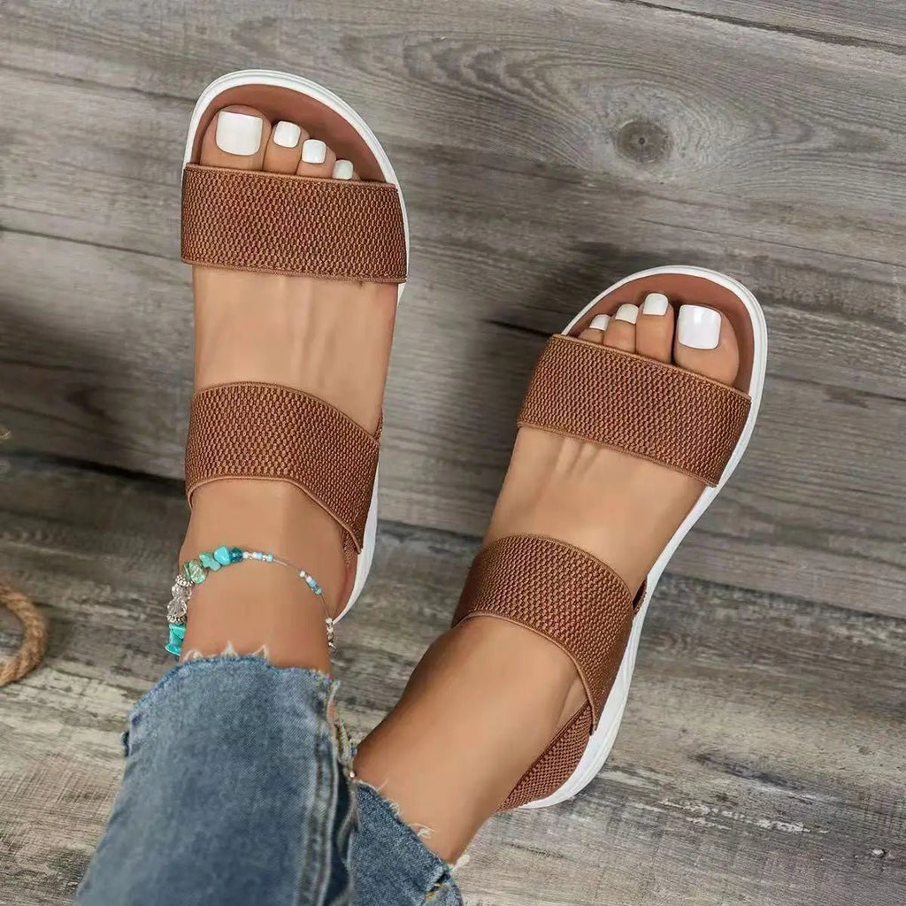 Sandals Elegant Low Heel Women's Orthopedic Shoes Women's Open Toe 2023 Solid Color New Large 25 - 45 Flat Thick Heel Casual Shoes - Kenner House Emporium
