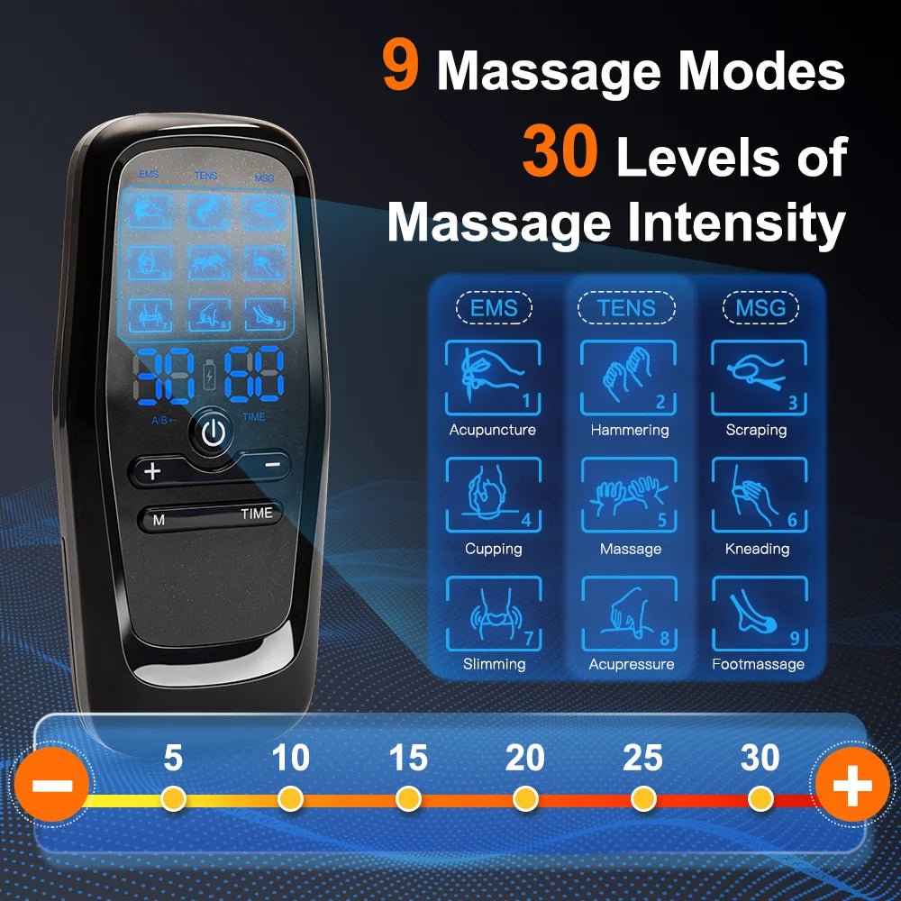 Electric 9 Modes Digital Therapy Muscle Stimulator Physiotherapy Microcurrent Tens electrostimulator EMS Pulse Body Massager - Kenner House Emporium